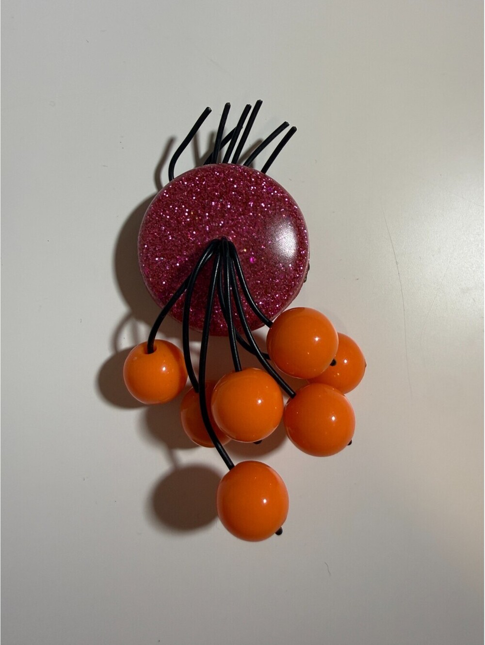Pink & Orange Confetti Brooch - Luxulite Reproduction Lucite Glitter MCM Pin
